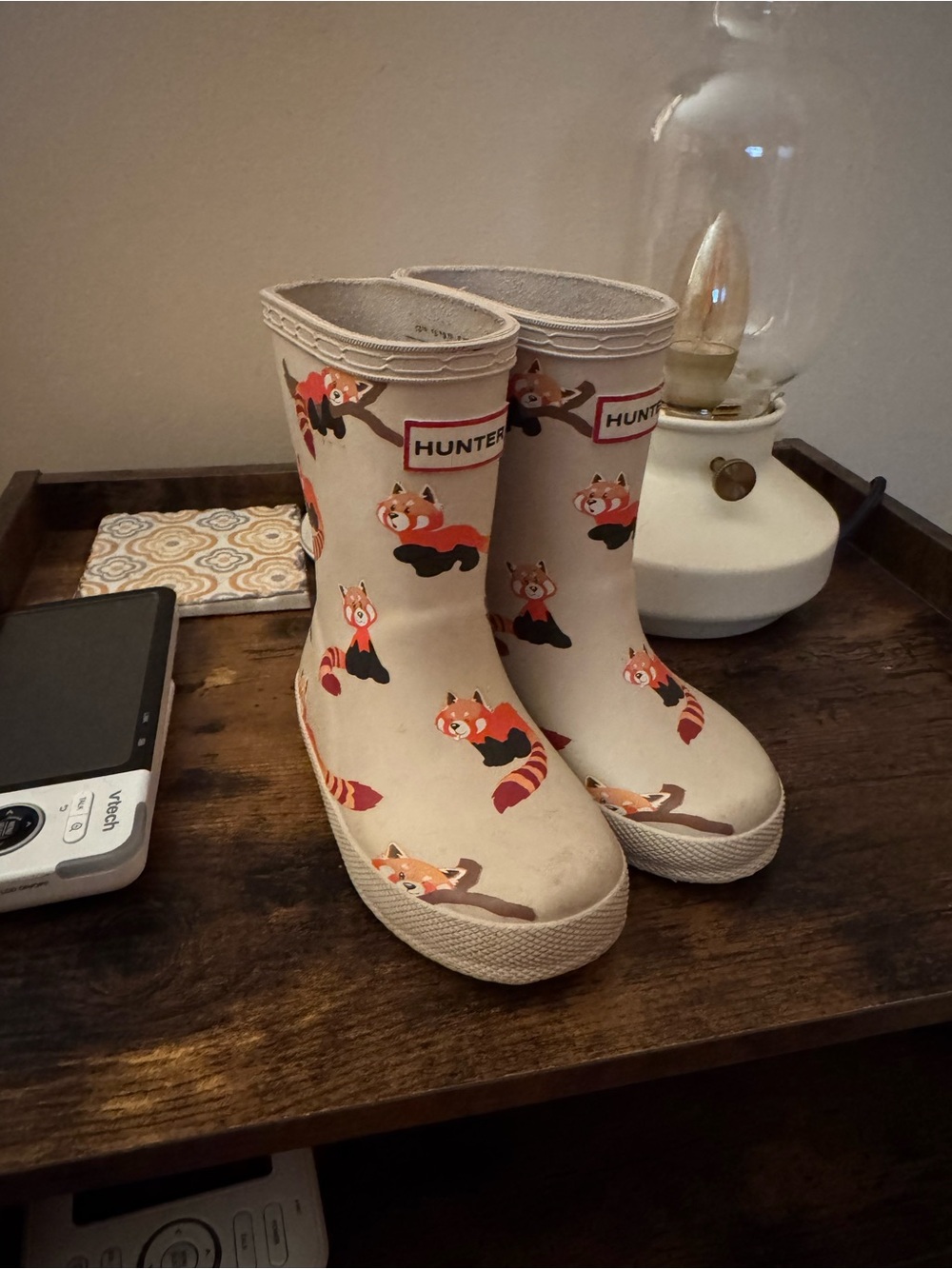 Hunter Kids Beige Rain Boots with Panda